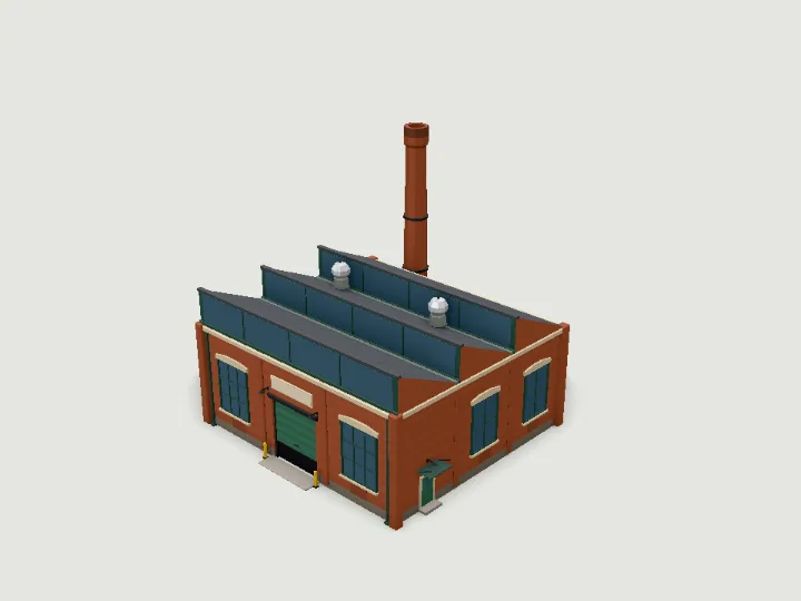 Factory, low-poly 3D building