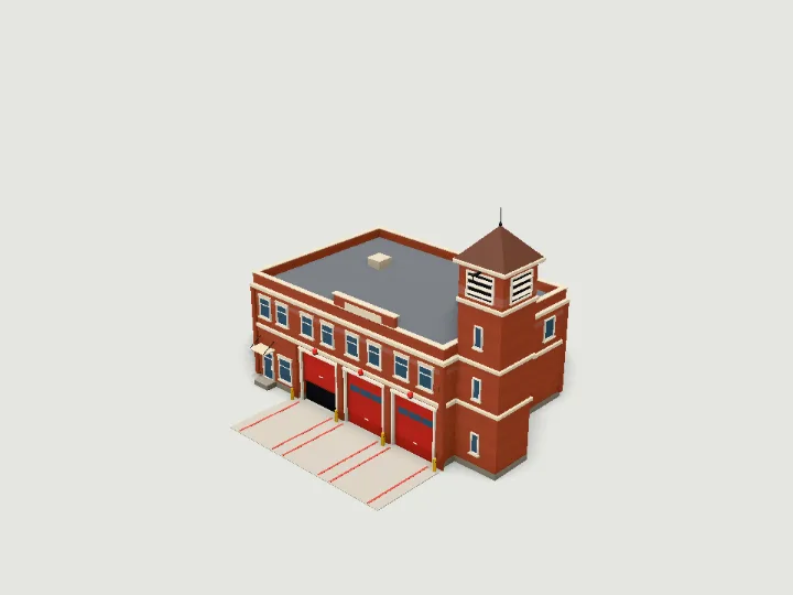 Fire Station, low-poly 3D building