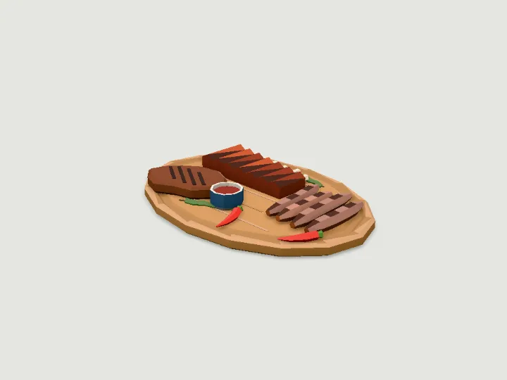 Meat Platter, low-poly 3D prop