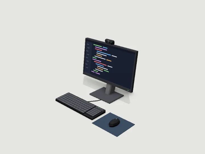 Monitor & Keyboard, low-poly 3D prop
