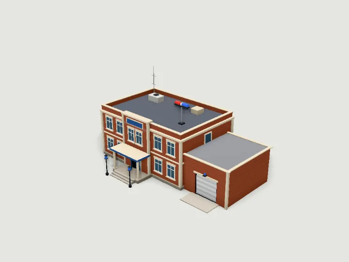 Police Station, low-poly 3D building