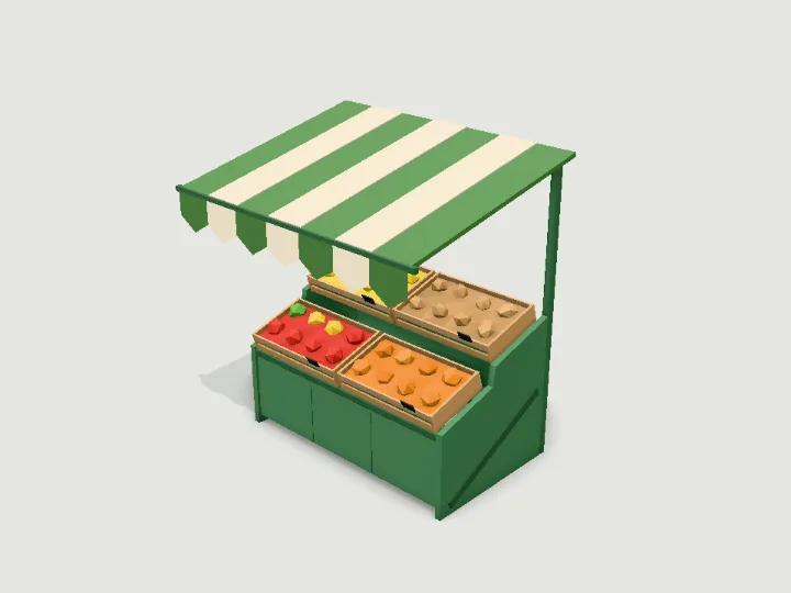 Produce Stand, low-poly 3D prop