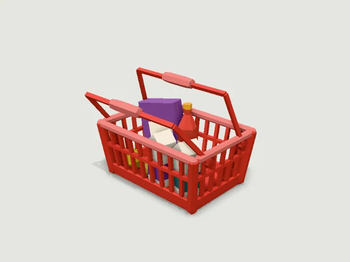 Shopping Basket, low-poly 3D prop