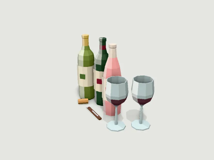 Wine Bottles, low-poly 3D prop